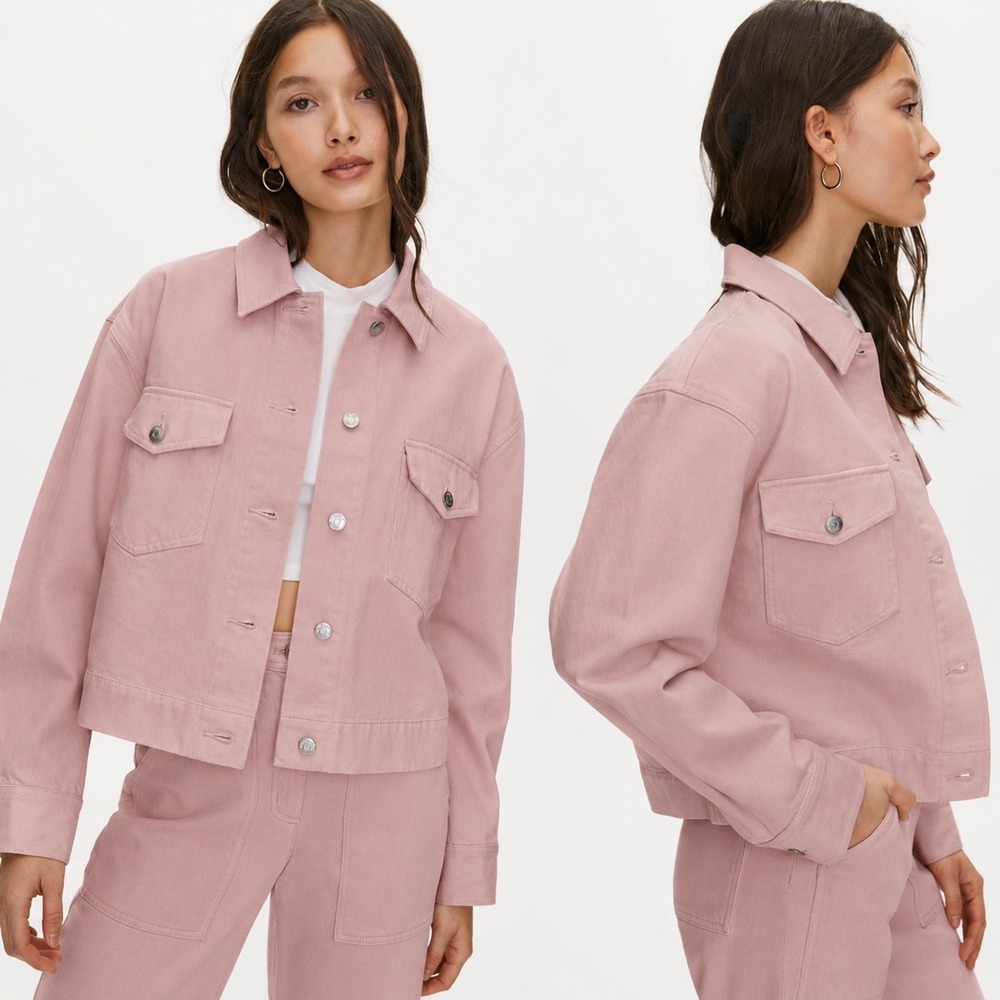 Aritzia Wilfred Free Carina Denim Jacket Pink Cotton Oversized Cropped XXS